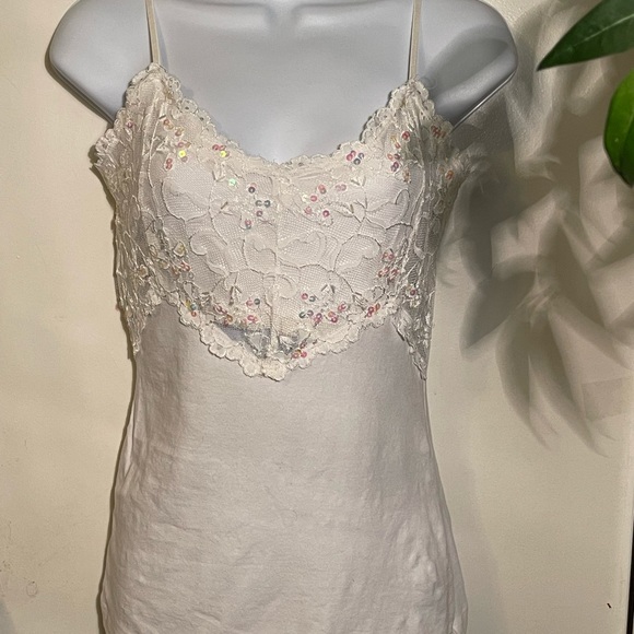 Eyeshadow Tops - ***SALE - White sequin and lace embellished tank top